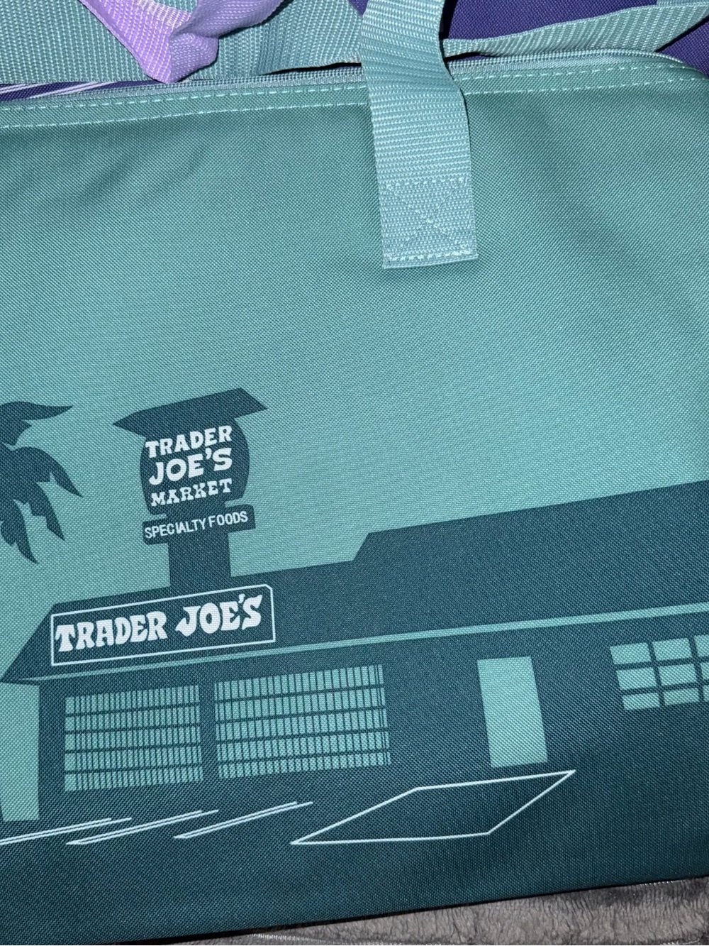 2 Trader Joe’s Insulated Tote Bags Lavender Dusty Blue Limited 8 gallon NEW - Picture 6 of 10